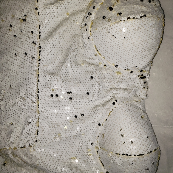 White and gold sequin strapless dress size 8 - Picture 5 of 5